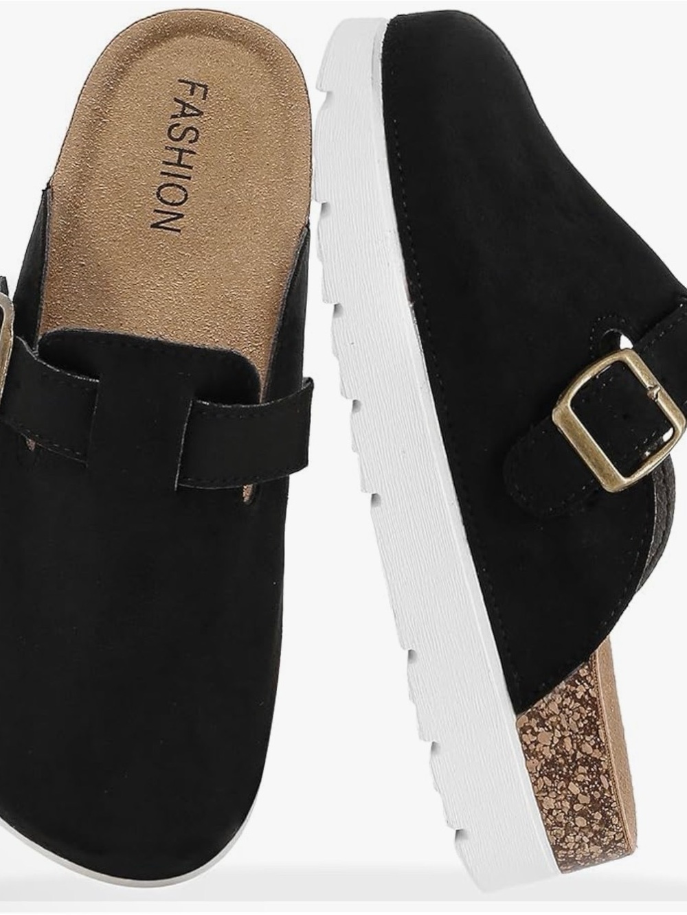 Black Suede Adjustable Buckle Platform Clog